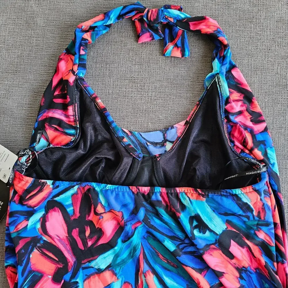 Magicsuit Women's Multi Sophie Cowl Neck High Low Hem Tankini Top Size 10
